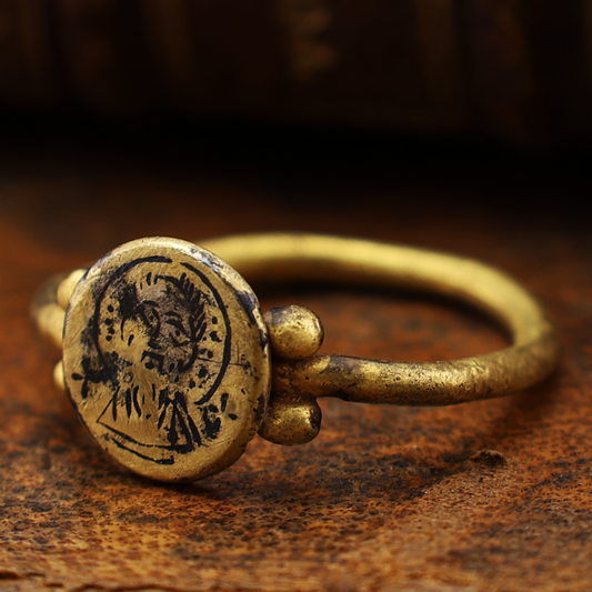 Gold Byzantine Ring with Saint