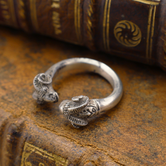 Greek Silver Ram Heads Ring