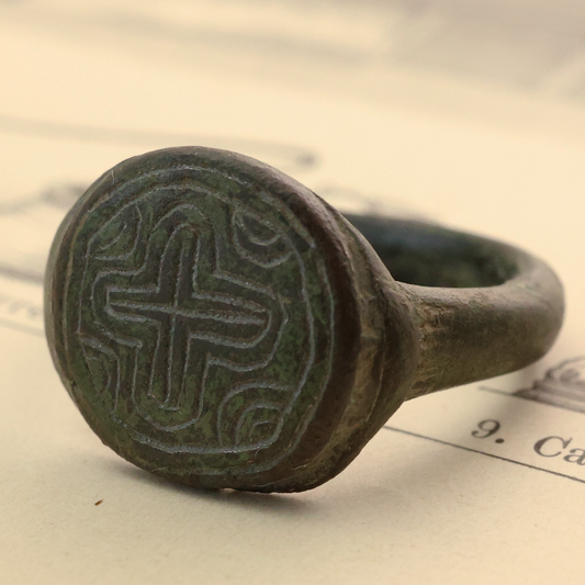 Roman Bronze Ring Depicting Cross